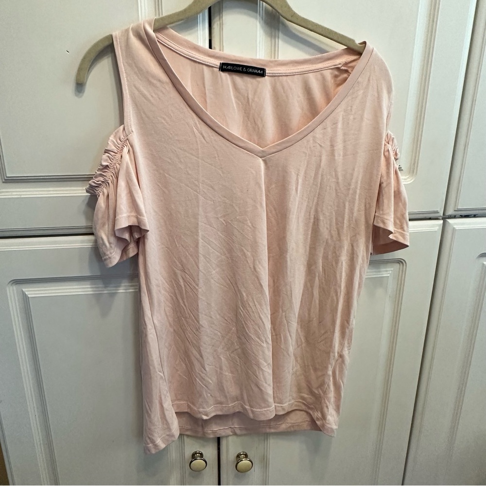 Harlowe & Graham Pale Blush Cold-Shoulder V-Neck Blouse